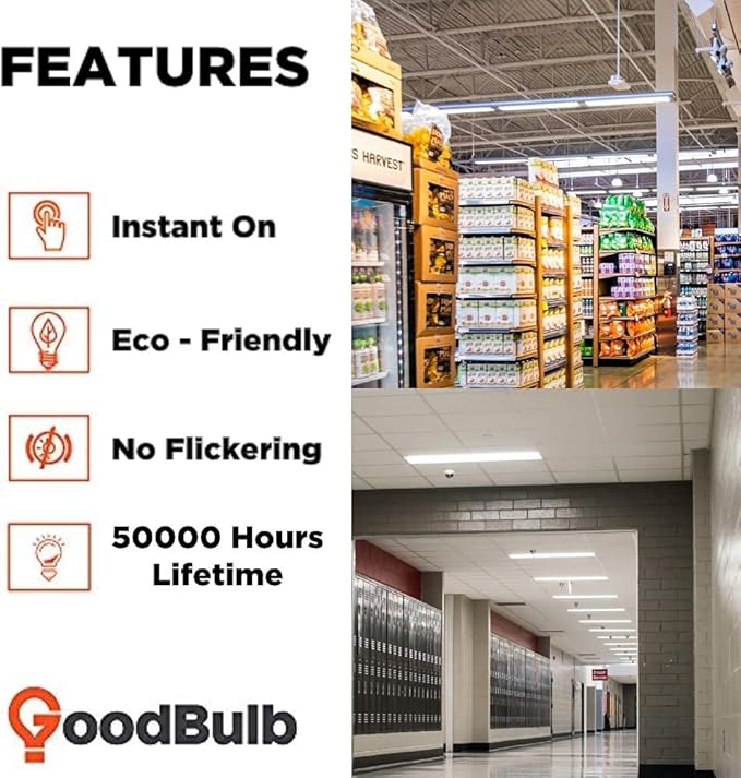 GoodBulb 48-Inch T8 LED Light Bulbs 18-Watt, 5000K Daylight White Light Color, 2340-Lumens, Type A+B with Medium Bi-Pin Base (Pack of 10 Bulbs)