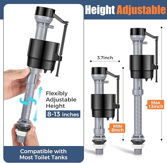 Universal Toilet Flusher Replacement Kit, Water-Saving & Height Adjustable Fill Valve, 2-Inch Flapper, Quiet & Anti-Siphon Toilet Repair Kit Inside Tank, Easy to Install (Black, 2-Pack)