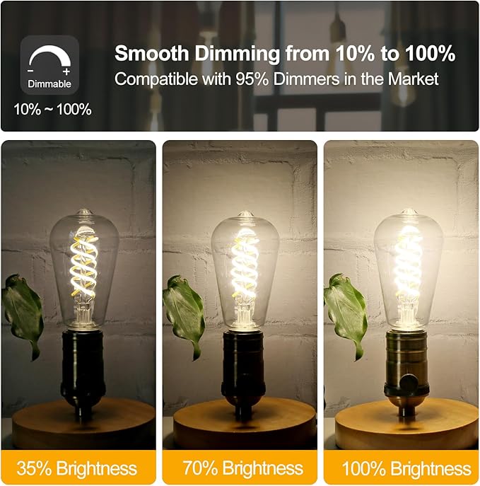 ST58 Edison Bulbs 60 Watt Led, 4000K Vintage Light Bulbs, E26 Led Bulb 60 Watt Dimmable Plastic 600ML, Antique Decorative Filament LED Bulb for Bedroom Office Fan Lights Ceiling Fixtures 12 Pack