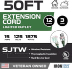 Iron Forge Cable 50 Foot Outdoor Extension Cord,12/3 SJTW Heavy Duty Green Extension Cable with 3 Prong 50 ft, Weatherproof Cord for Major Appliances, Landscaping, Gardens & Outdoor Lights Decoration