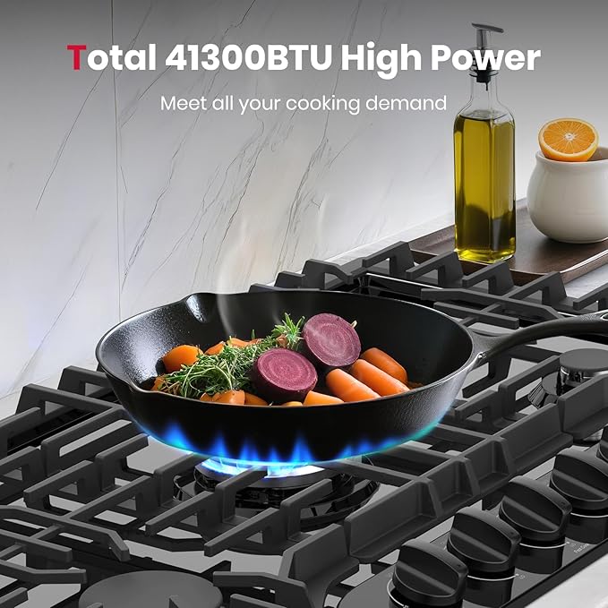 GASLAND 36 Inch Gas Cooktop 5 Burner, PRO GH2365EF, Built-in NG/LPG Convertible Stovetops, Gas Countertop Plug-in with Thermocouple Protection, Black