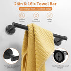 Cilee 10 Piece Matte Black Bathroom Hardware Set,2 Pack 5 Piece Bathroom Accessories Set Include 24 inch,16 inch Toilet Paper Holder, Towel bar,Towel Ring,Towel Hook,Stainless Steel Wall Mounted