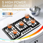 36 Inch Gas Cooktop, Propane Stove Top with 5 ITALY SABAF Sealed Burners 41,800BTU, NG/LPG Convertible Built-in Stainless Steel Stovetop with Thermocouple Protection for Rvs Kitchen Outdoor