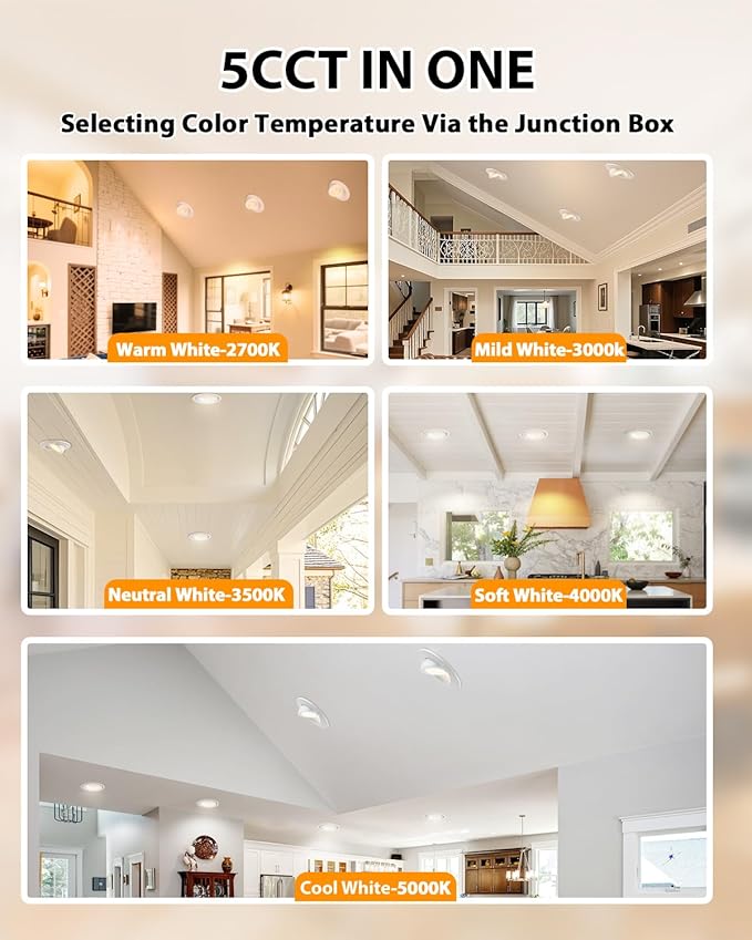 Adetu Recessed Lighting 6 inch, 360°+90° Adjustable Directional 6 inch Gimbal Led Recessed Light, 2700K-5000K 5CCT Dimmable Retrofit Eyeball Can Recessed Lights with Jbox, ET (White-12 Pack)