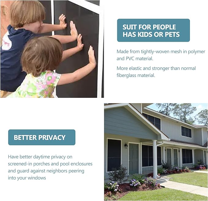 Pet Screen Replacement Door Repair Kit 36''x50' Thicken Charcoal Fiberglass Pet Screen Mesh Scratch- Against for Families with Cat or Dog Suitable for Windows, Doors and Porches