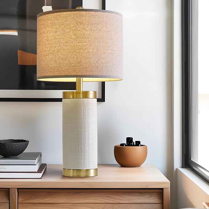 24.5 inches Modern Ceramic Bedside Lamp Set of 2 for Bedroom Decor Farmhouse Table Lamp for Living Room Office Dorm