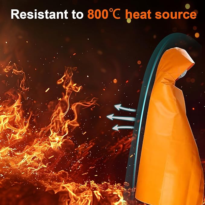 DIBBATU Fireproof Cloak, Fire Escape Cloak, Extra Big Fireproof Fiber Cape, Emergency Used as A Fire Blanket, Head Protection Fire Escape Suit for Household, Office Home (Orange, 63 * 56in)