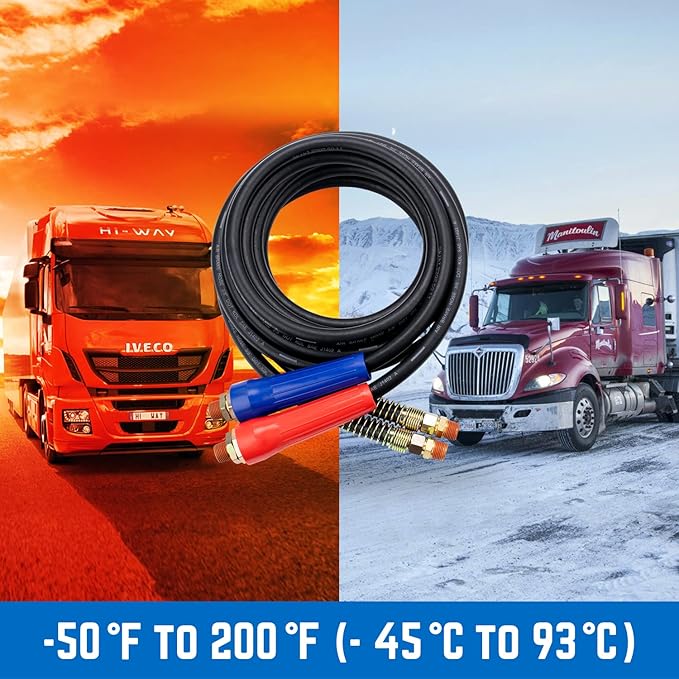 15 FT Air Line Hose Assembly Set Straight Heavy Duty Air Power Hoses for Trailer Truck Tractors Parts