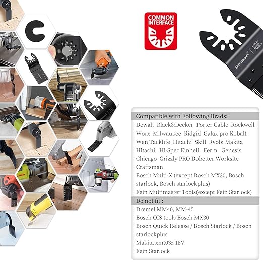 Bionso 60PCS Oscillating Tool Blade Cuts Wood Plastics, Sharp Durable Multitool Blades, Quick Release Multi Tool Blades Kits, Oscillating Saw Blades Fit Dewalt Milwaukee Ryobi Makita Worx Wen Rockwell