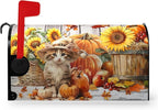 Fall Pumpkin Sunflower Mailbox Covers Magnetic 25.5X21 Inch Cute Cat Autumn Harvest Mailbox Cover Thanksgiving Wraps Post Letter Box Cover Large Size Garden Farm Outdoor Yard Decor