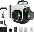 Laser Level 360 Self Leveling, 3x360° 3D Green Line Laser Level for Picture Hanging, Rechargeable Lazer Level with Type-C Charger, 2 * 6000mAh Batteries, Magnetic Rotating Stand and Hard Case
