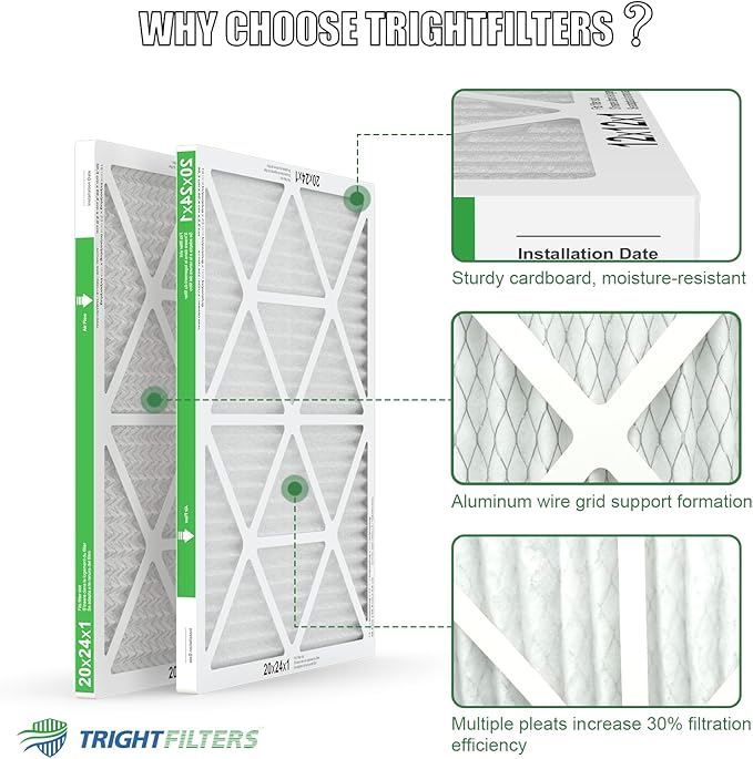 20x24x1 Air Filter 4 Pack, MERV 8 Pleated Dust Defense Air Filters Replacement Air Conditioner HVAC AC Furnace Filter, Durable and Lightweight