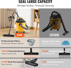 VEVOR Shop Vac Wet and Dry Vacuum Cleaner 5 Gallon 6 Peak HP - Powerful Suction with Blower Function & Attachments 2-in-1 Crevice Nozzle - Perfect for Car Carpet Debris Pet Hair Black/Yellow