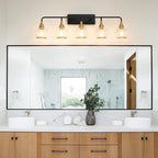 Black and Gold Bathroom Vanity Light 5-Lights Bathroom Light Fixtures Over Mirror with Clear Glass Shade 39.2 inch Wall Sconce Lighting Bath(Exclude E26 Bulb)