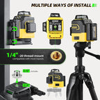 IKOVWUK Laser Level with Tripod, Laser Level 3x360° Self Leveling 12 Green Line, Rechargeable Battery 2 x 3000 mAh & Type-C Charging Port, Compact Adjustable 1.6M Tripod & Carry Pouch Included