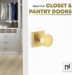 Mega Handles SUANA Dummy Door Knob for Hallway, Closet and Bathroom, Reversible Heavy Duty Design Door Knobs, Fits All Standard Door Sizes, Screws Included - Satin Brass (2 Pack)