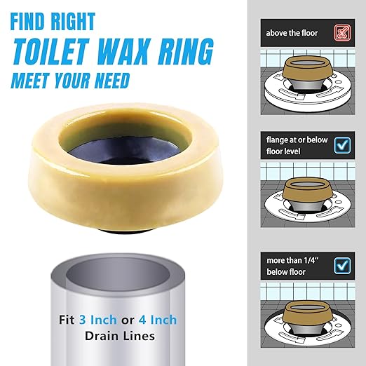 Toilet Wax Ring Extra Thick with Reinforced Polyurethane Core for Sealing Against Gas/Odor and Water Leaks Toilet Wax Ring with Metal Studs for 3" and 4" Waste Lines.Yellow, 1-Pack