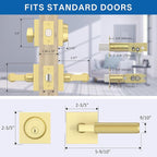 Amerdeco Front Door Lock Set with Double Cylinder Deadbolt, Exterior Entry Door Lever, Heavy Duty Entry Door Locksets for Left or Right Hand Exterior Door（Brushed Gold 2 Pack）