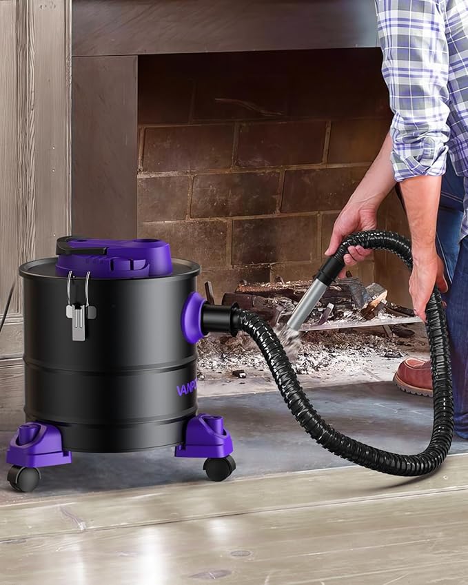 Ash Vacuum for Pellet Stoves: 5.2 Gallon Fireplace Ash Vac with 1200w Powerful Suction & Wheeled Base - Ash Vacuum Cleaner for Fireplaces, Pellet Grill, Wood Stove, Fire Pits
