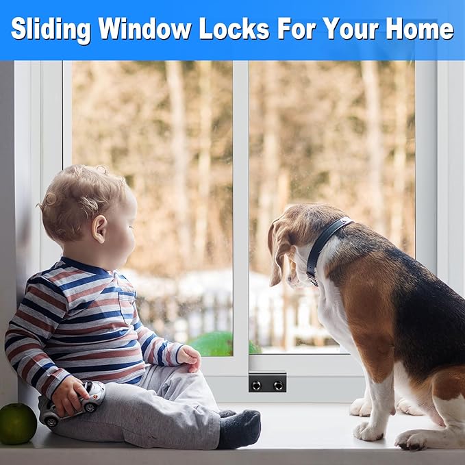 Sliding Window Locks (12 Sets), Secure Window Lock with Key, Window Locks for Up and Down Windows & Horizontal Sliding Windows, Adjustable Window Lock, Sturdy and Durable, Does Not Deform.