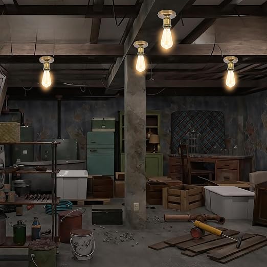 E26/E27 Screw Head Light Socket 100-240V Vintage Ceiling Light Wall Lamp Bulb Holder Socket for Hallway,Kitchen,Basement,Garage,Bar,Restaurant (Gold)