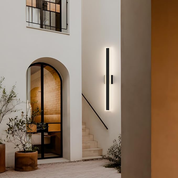 LamQee 31.5 Inch Long Outdoor Wall Lights Modern Exterior Lighting Fixtures for House, Waterproof 3000K 24W 1200LM LED Linear Outdoor Wall Sconces Lighting for Porch Patio Garage Door Yard Indoor