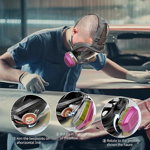 Full Face Respirator Mask with Filter, Cover Organic Vapor Anti-fog mask, Reusable Gas Mask for Spray Paint Chemical Epoxy Resin Dust Mask for Construction, Woodworking, Welding, Polishing, Sanding