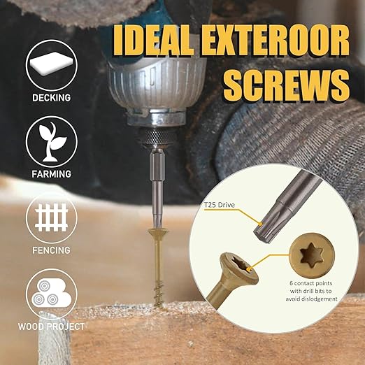 WELLOCKS Deck Screws, Wood Screws, Tan, Superior Rust Resistant, Epoxy Coated, Above 1000 Hour Salt Spray Coating T25 Torx Star Bit Included for Outdoor Wood Fence (1.2LBS Tan, #8×2-1/2")