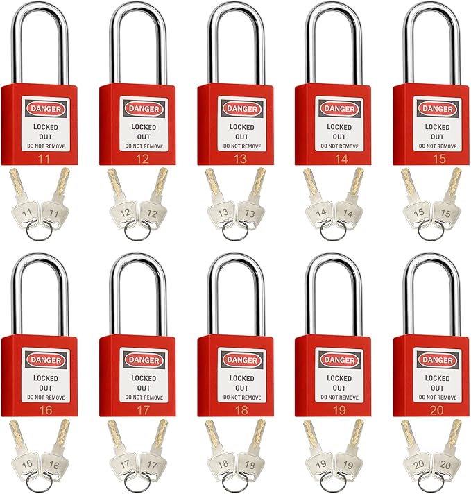 SAFBY Lockout Tagout Locks, Safety Padlock, Keyed Differently Loto Safety Padlocks for Lock Out Tag Out Kits Station (Red 11-20)