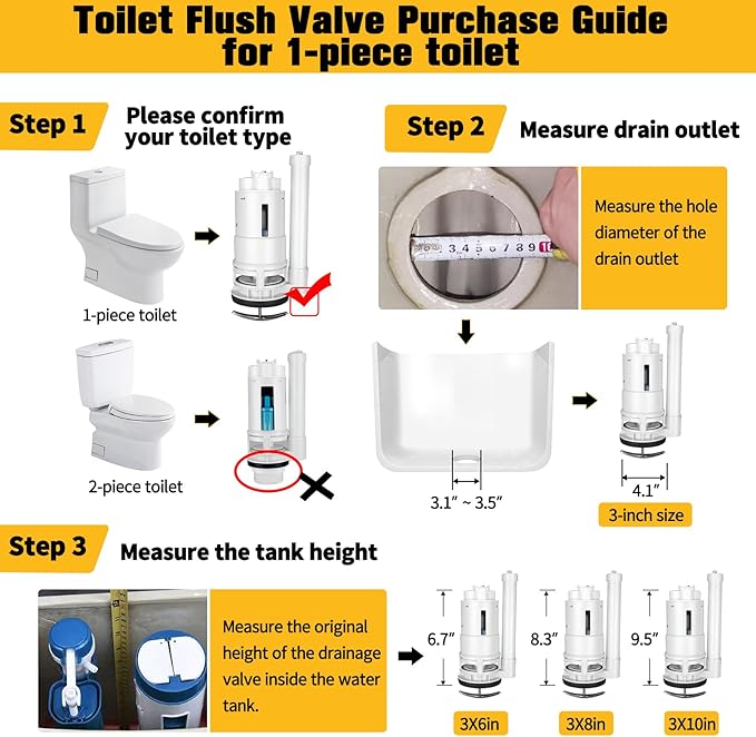 KERDE 3-Inch Water Tank Accessories Touchless Toilet Flush Kit, Automatic Toilet Flusher, Dual Flush Valve Replacement Kit, Battery Powered, One-Piece Toilet Repair,height6.7in-7.9in (3L-21CM)
