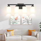 4-Light Bathroom Light Fixtures, 27" Modern Vanity Lights Over Mirror with Milky White Glass Shade, Matte Black Light Fixture, Classic Wall Light Fixture for Mirror Living Room Cabinet Bedroom Porch