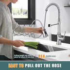 Kitchen Faucet with Pull Down Sprayer, Hurran Commercial Stainless Steel Kithcen Faucets, Single Handle Spring Faucets for Kitchen Sink, Sink Faucet for Farmhouse Wet Bar or RV, Chrome