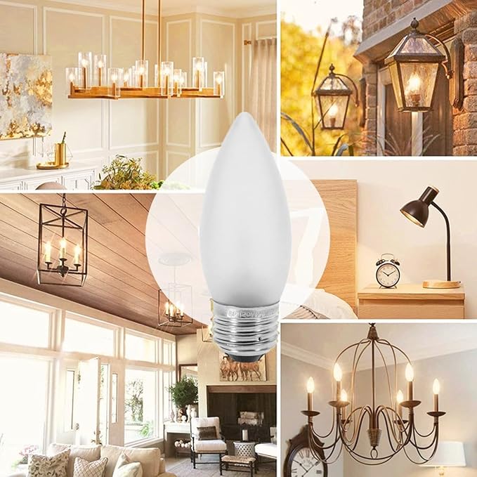 40 Watt Incandescent Light Bulbs,Frosted Flame Tip Chandelier Light Bulb, Medium E26 Candelabra Base 40W Equivalent Incandescent Torpedo Tip Chandelier with Crystal (66)
