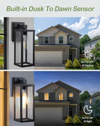 LITFIT Dusk to Dawn Outdoor Lighting, 14'' Matte Black Exterior Lighting Fixtures, Waterproof and Rustproof, Outside Wall Lantern for House, Garage, Porch & Patio, Blubs Not Included