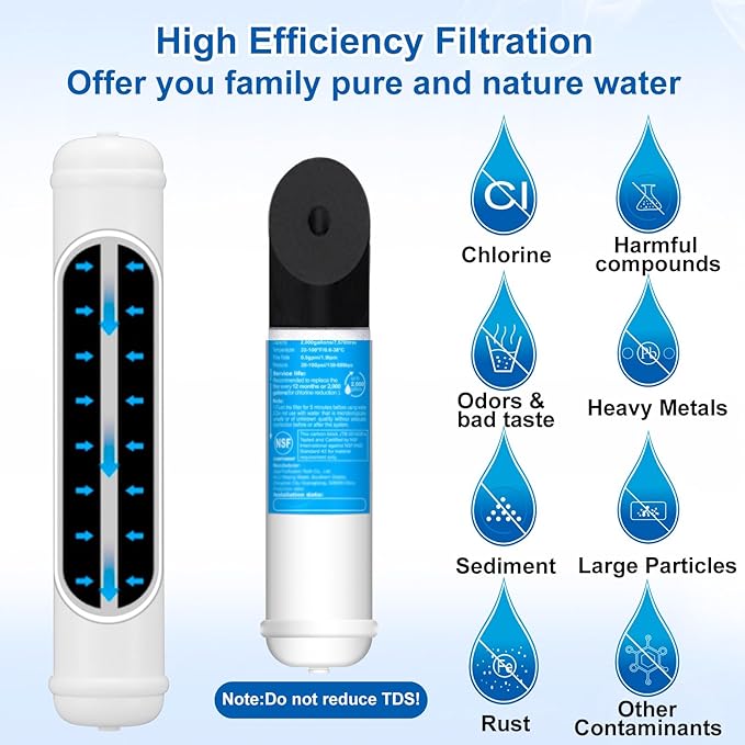 Inline Water Filter for Refrigerator and Ice Maker(2 Pack),1/4" Push Connect Post Carbon Filter Replacement for Reverse Osmosis Water System