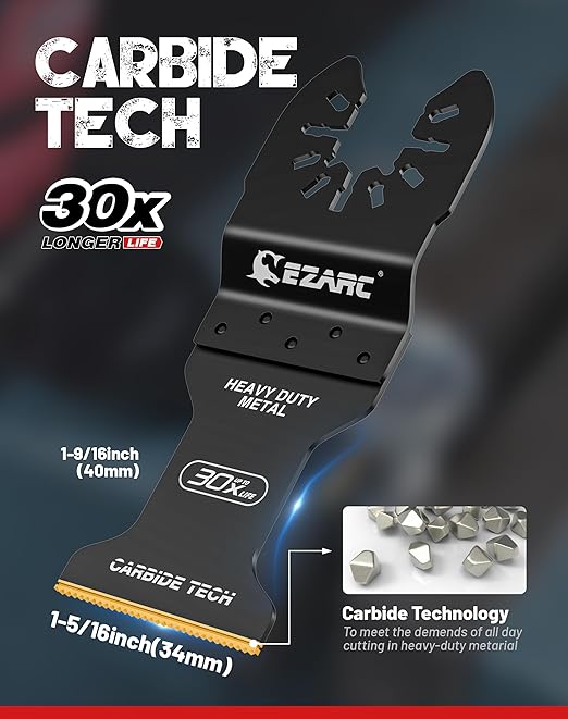 EZARC Carbide Oscillating Saw Blades, Multitool Blades Quick Release for Hard Material, Hardened Metal, Nails, Bolts and Screws, 10-Pack