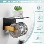 Toilet Paper Holder with Phone Shelf Black & Gold, APLusee 304 Stainless Steel Tissue Roll Dispenser Storage, Bathroom Accessories Wall Mounted