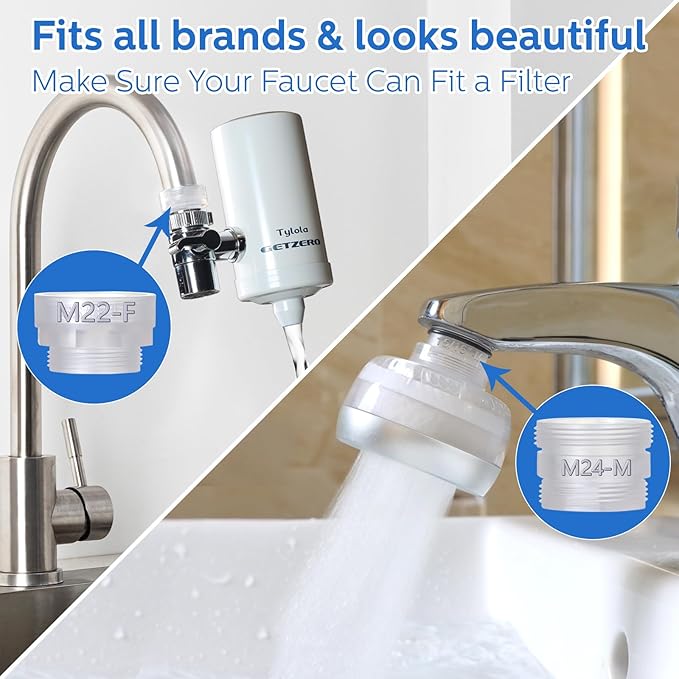 8PCS Faucet Adapter Set for Kitchen & Bathroom – HeavyDuty BPAFree ABS Male/Female Tap Converters with Inch & Metric Labels – Connects Brita, PUR Faucet Filters to Threaded Taps