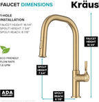 KRAUS Torak Pull Down Kitchen Faucet in Spot-Free Brushed Brass with 2 Function Sprayer, Pre-Attached Water Lines, and Mounting Hardware, KPF-2841SFBB