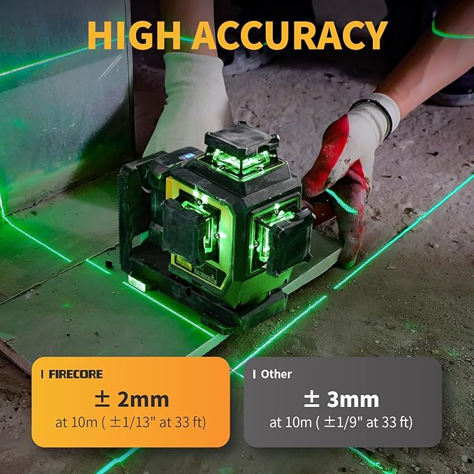 Firecore Laser Level 360 Self Leveling with 60" Tripod, 1/13" High Accuracy, Outdoor Pulse Mode to 197 Ft, Rechargeable Green Cross Line Lazer Leveler Tool for Construction, Home Renovation - F95T-XG