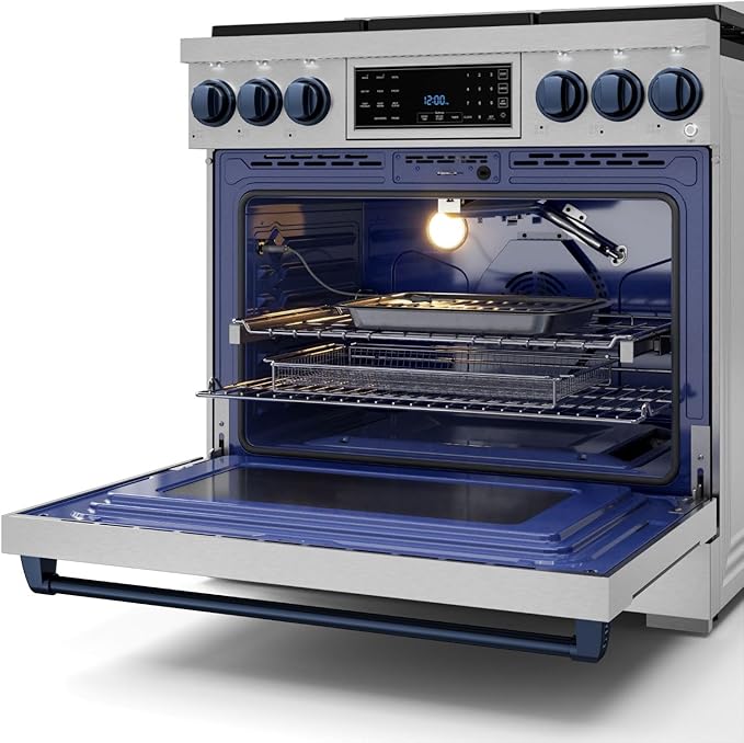 Gordon Ramsay by THOR Kitchen 36 Inch Professional Liquid Propane Range with Tilt Panel Touch Control in Stainless Steel/Navy Blue