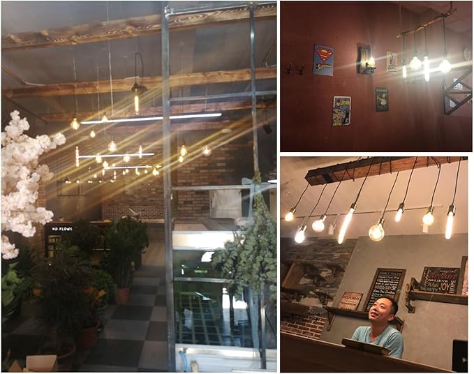 GOENDR T300 Long Light Bulb, E26 Base Amber Vintage Edison Bulb, Dimmable Tubular Unique Decorative Filament Light Bulb for Wall Sconces & Pendant Lantern Industrial Fixture Pendant Lamp(4 Pack)