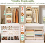 Closet System, 4.2–8.8 FT Closet Organizer with 2 Wooden Drawers and Shelves, Walk-in Closet System with 5 Hang Rods, Built-in Reach in Closet Tower, Can Fit 60 to 96 inch, White