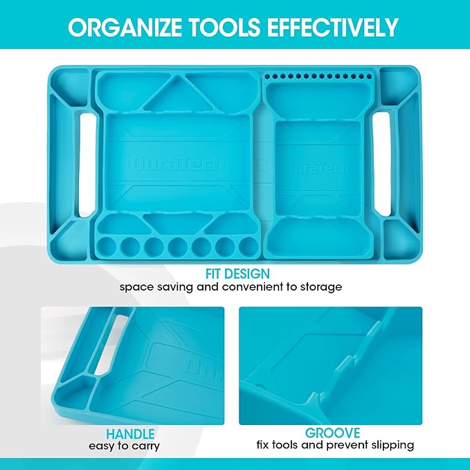 DURATECH Flexible Tool Tray, Silicone Tool Holder for Mechanics Storage, Heat and Chemical Resistant Tool Organizer for Automotive, Industry and Household(3pack blue)