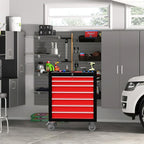 7-Drawer Rolling Tool Chest with Wheels, Tool Box with Locking System and Sliding Drawers, Tool Box Organizer for Garage, Warehouse, Workshop(BlackRed)