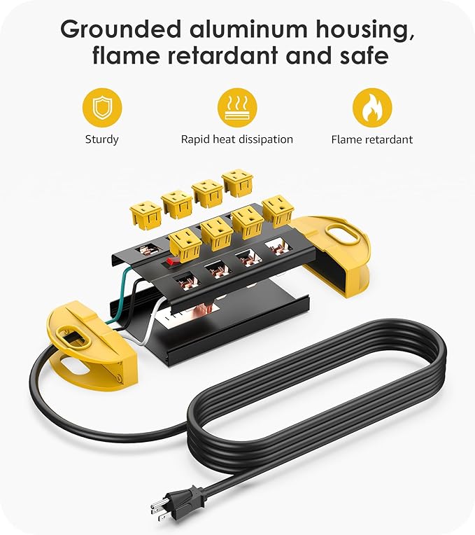 CCCEI Heavy Duty Power Strip Surge Protector, Metal 8 Outlets Power Strip for Appliance. Garage Shop Industrial Workbench 15 AMP Outlets Strip. 6FT Extension Cord. Set