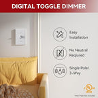 AIDA Toggle Slide Dimmer Switch for Dimmable LED Light/CFL/Incandescent 600 Watt max, Single-Pole or 3-Way, Rocker On/Off Wall Switch with Dimmer Slider, Wall Plate NOT Included, UL, White, 4 Pack