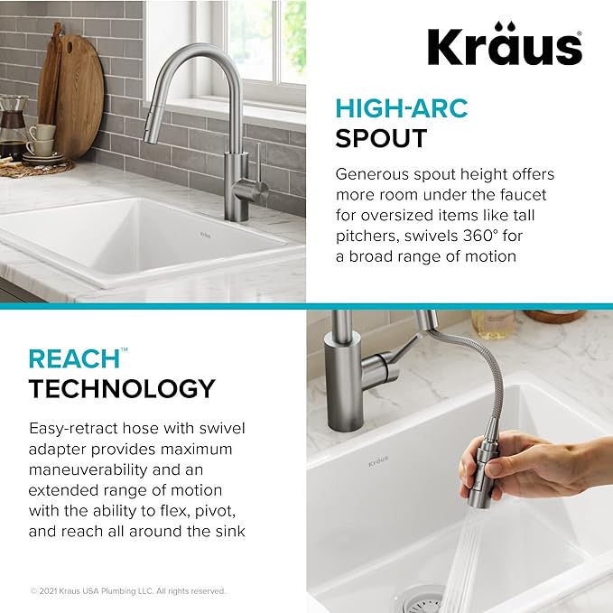 Kraus Oletto Spot Free Stainless Steel Dual Function Kitchen Faucets with Pull Down Sprayer, KPF-2620SFS