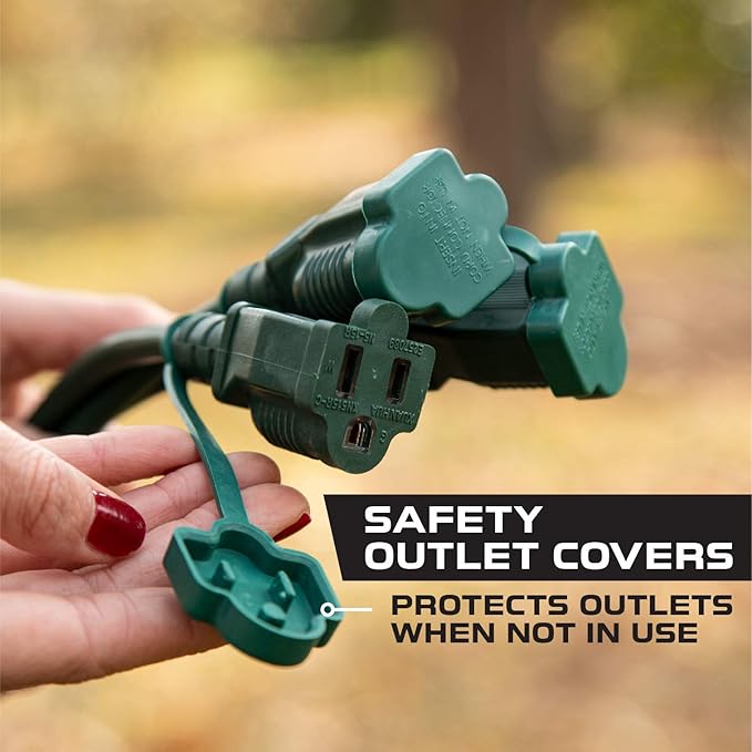 Iron Forge Cable Green 1 to 3 Outdoor Extension Cord Splitter 13 Ft (25 Ft Total Length) - 16 Gauge Power Cord, 3 Prong, 3 Outlets 16/3 SJTW