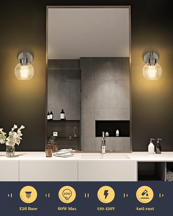 EAPUDUN Bathroom Light Fixtures Over Mirror, 1-Light Brushed Nickel Wall Sconces, Modern Vanity Light Porch Lamp, Hallway,Bedroom, Living Room Lighting Fixtures